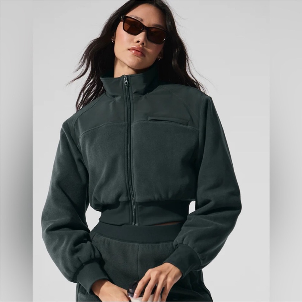 NWT Alo Polar Fleece Wintery Mix Jacket Charcoal Green